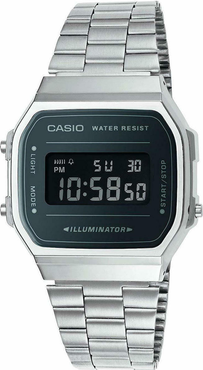 Casio A168WEM-1EF Unisex Ψηφιακό Ρολόι με Μesh Μπρασελέ και Ηλεκτροφωτιζόμενο Καντράν σε Ρετρό Στυλ